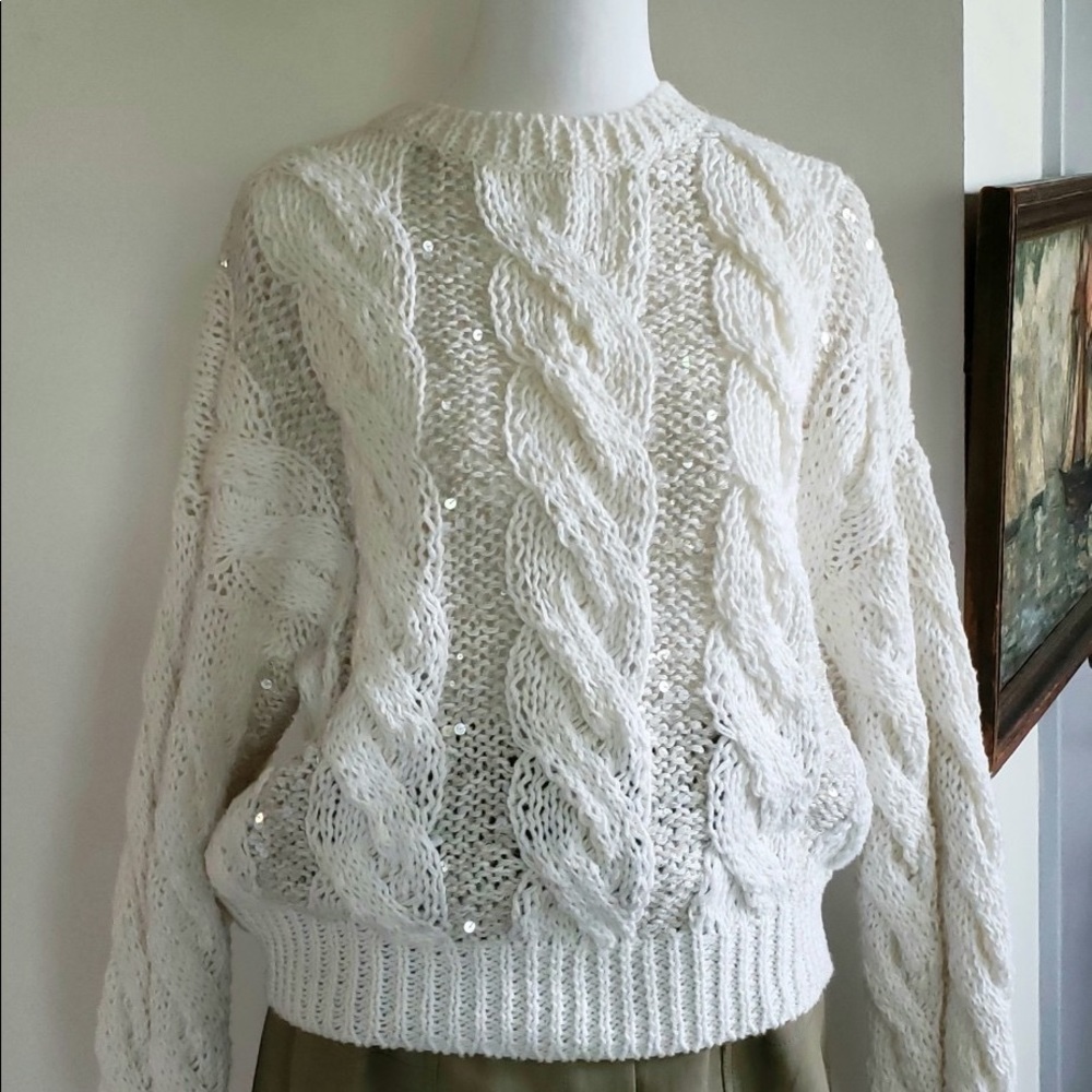 Pre owned Brunello Cucinelli embellished chunky cable sweater in XLNT COND